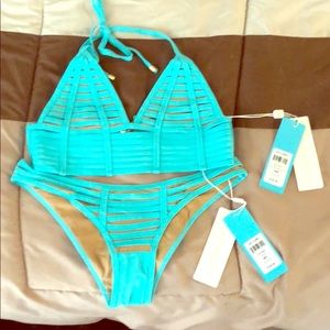 teal beach bunny bikini small top medium bottom